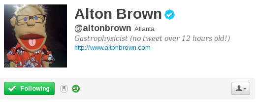 Alton Brown Twitter Bio